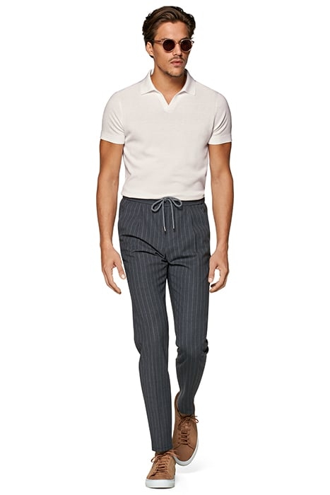 Mid Grey Striped Drawstring Ames Trousers 4