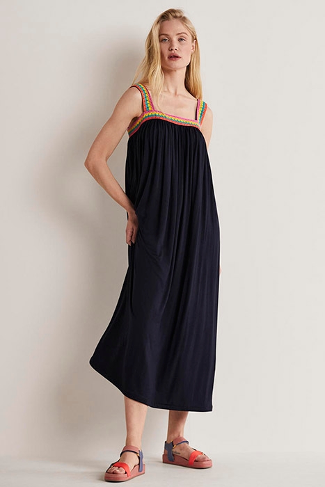 CROCHET TRIM JERSEY MAXI DRESS NAV 3