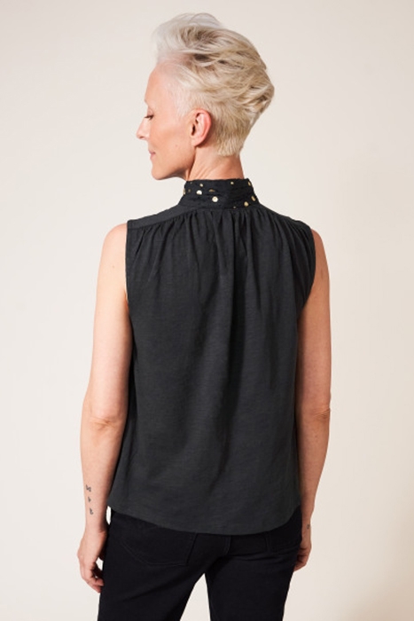 MIRRIE SLEEVELESS MIX TOP BLACK PRINT 2