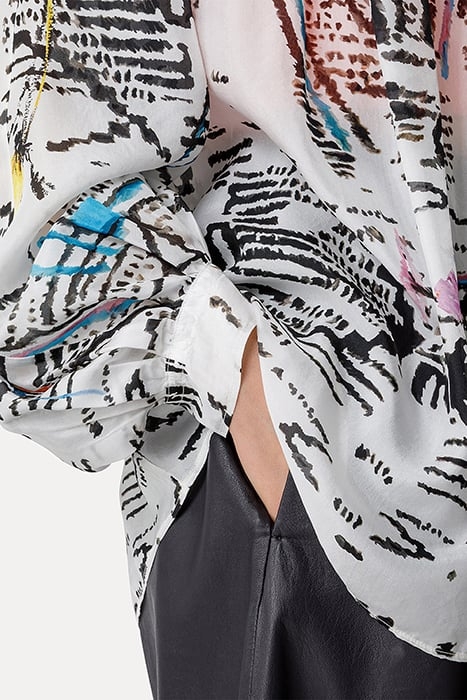 "GOOD VIBES" PRINT CO/SE SILK BOHEMIAN SHIRT AVORIO 5