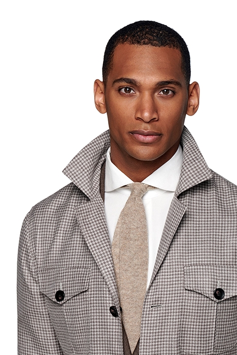 TAUPE HOUNDSTOOTH BELTED SAFARI JACKET 5