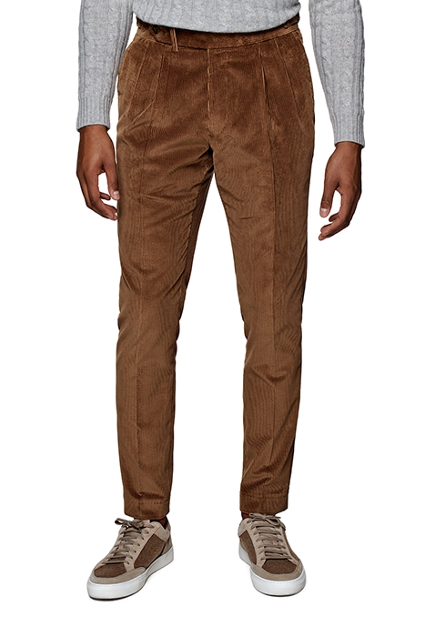 MID BROWN PLEATED BRADDON TROUSERS 1