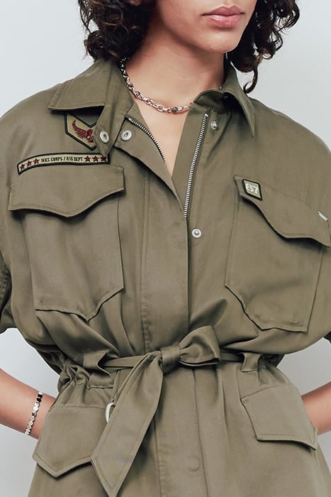 KHAKI TENCEL SAFARI JACKET, ARMY BADGES AND BELT 4