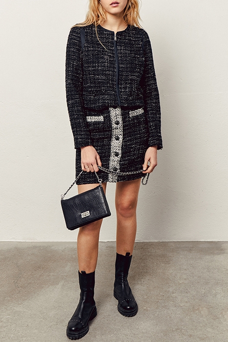 BLACK & WHITE TWEED SHORT SKIRT, BUTTONS ON FRONT 3