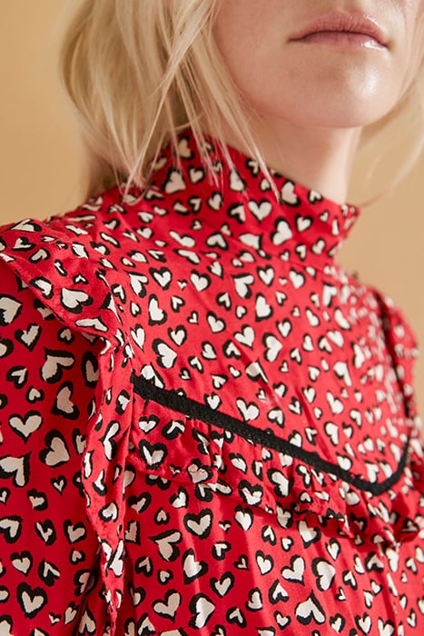 HEART PRINT SHORT DRESS WITH RUFFLES AND LACE 5