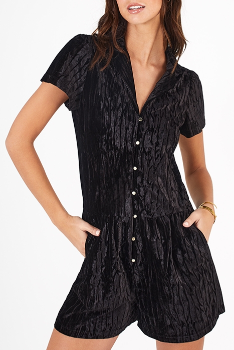 BLACK TEXTURED PANNE VELVET PLAYSUIT 1
