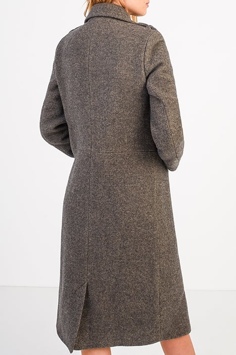 BROWN THIN STRIPED WOOL FABRIC LONG COAT 2