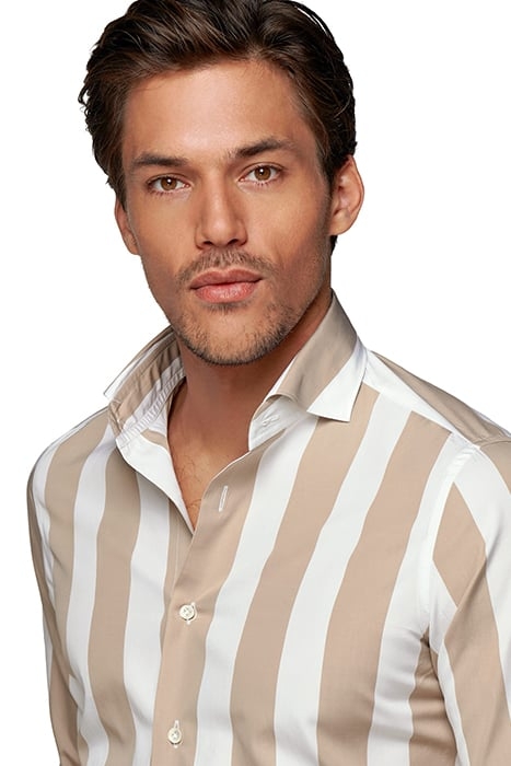 LIGHT BROWN STRIPED EXTRA SLIM FIT SHIRT 5