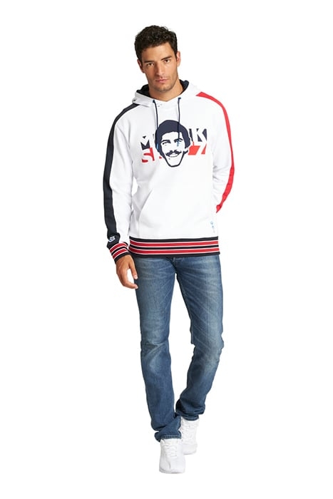 M MS HOODED SWEAT WHITE NAVY RED 4