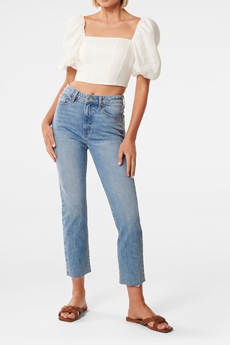 BRIAR PUFF SLEEVE LINEN TOP PORCELAIN 3