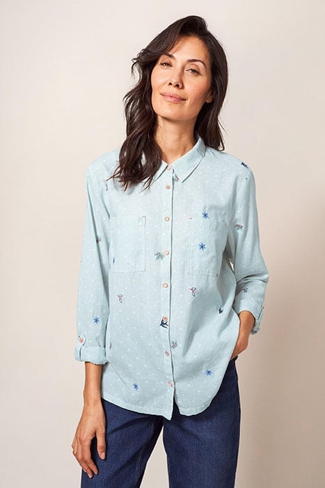 EMILIA STRIPE EMB SHIRT GREEN MLT 1