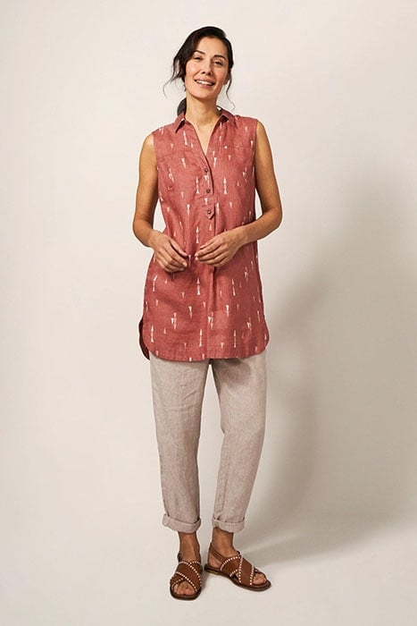 ELSIE SLEEVELESS LINEN TUNIC RED MLT 1