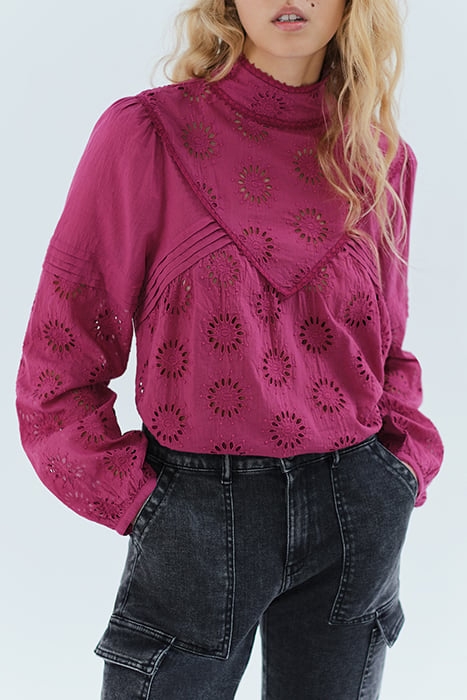 PURPLE FLOWER-EMBROIDERED ORGANIC COTTON BLOUSE 1