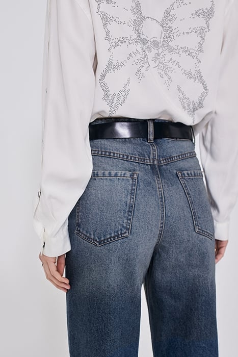 BLUE HIGH-WAIST CROPPED MOM JEANS 4