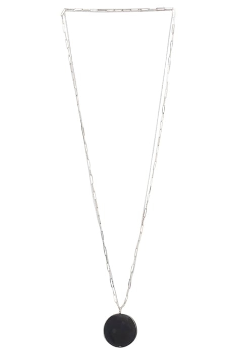 SILVER METAL DOUBLE-ROW LONG NECKLACE + MEDALLION 1