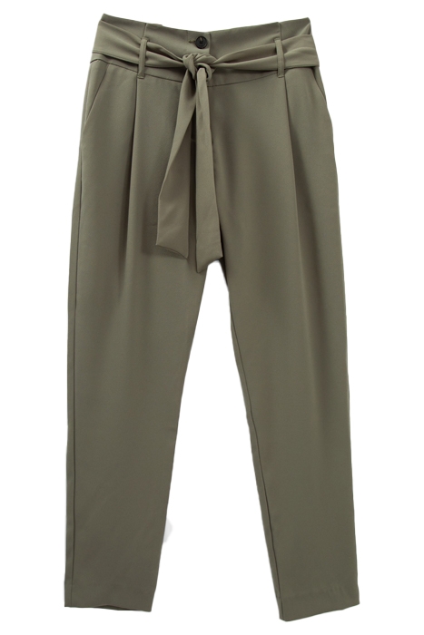 KHAKI BELTED HIGH-WAIST STRAIGHT TROUSERS 4