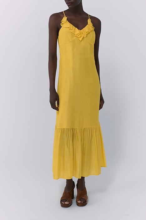 YELLOW RUFFLED STRAPPY LONG DRESS 1