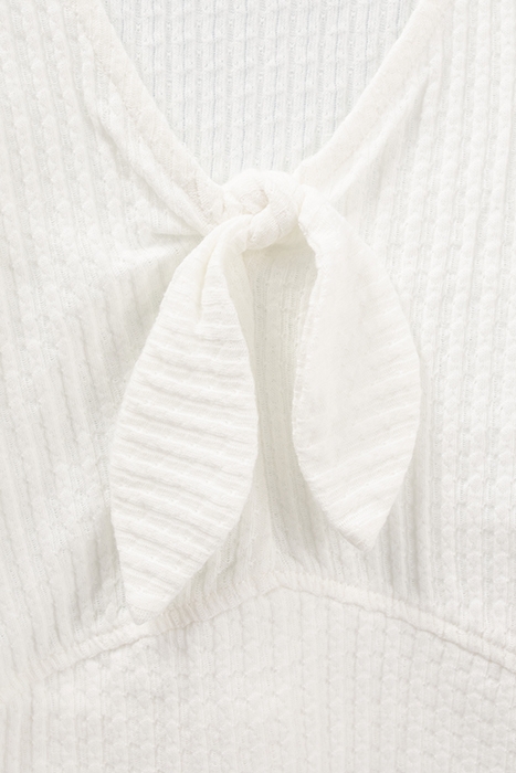 GIRLS’ ECRU RIBBED CROPPED T-SHIRT WITH BOW 4