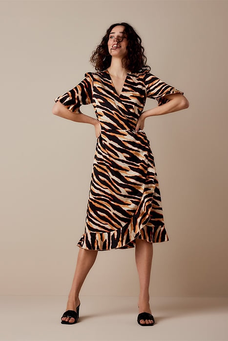 WRAP DRESS PRINTED POLYESTER WARM APRICOT 1