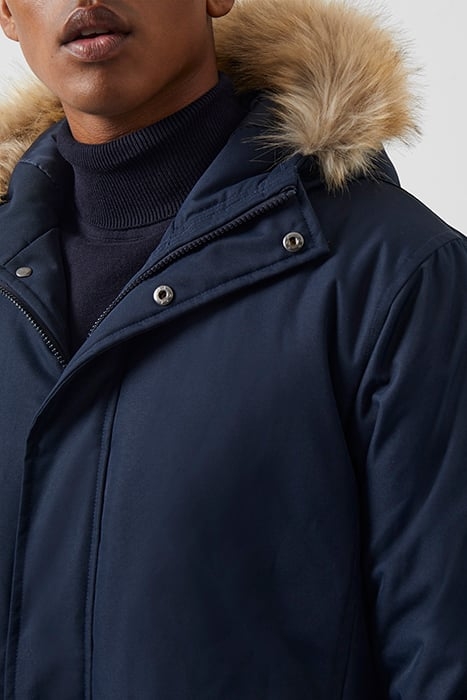 FAUX FUR TRIM HOODED PARKA COAT DARK NAVY 4