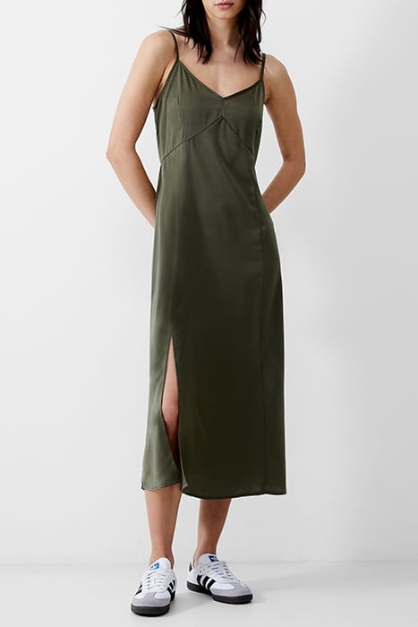 SATIN SLIP DRESS LONG KHAKI 1