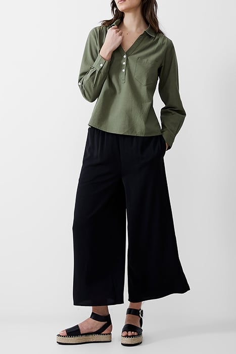 LINEN BLEND VEE PLACKET TOP KHAKI 2