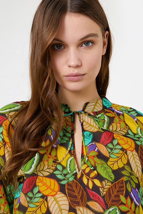 PRINTED BLOUSE WITH LACE TRIMS GREEN 7