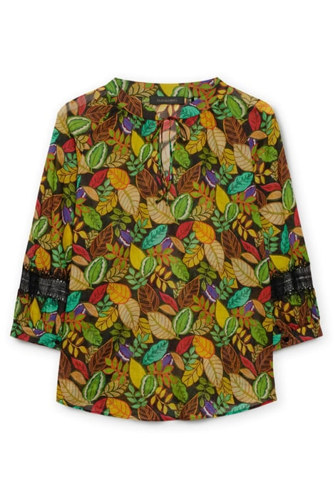 PRINTED BLOUSE WITH LACE TRIMS GREEN 4