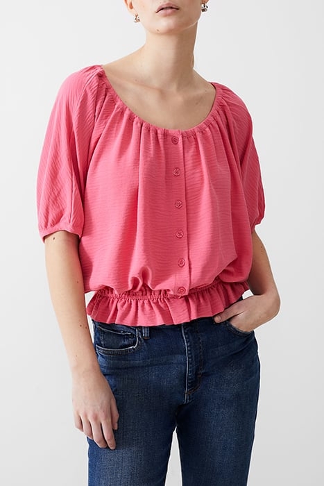 BUTTON CRINKLE PEASANT TOP CAMELLIA 1