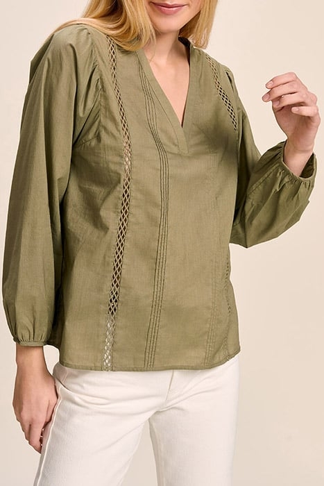 COLL - KHAKI BLOUSE WITH SEWN-IN PLEATS AND EMBROIDERY 1