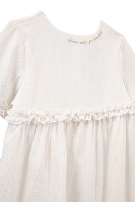 GIRL'S WHITE JACQUARD DRESS WITH GOLD STRIPES 4