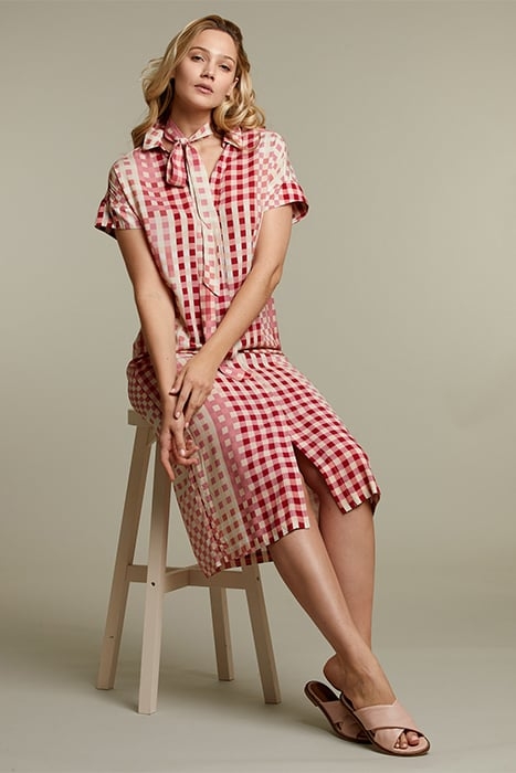 PINK CHECKED BELTED DRESS 4
