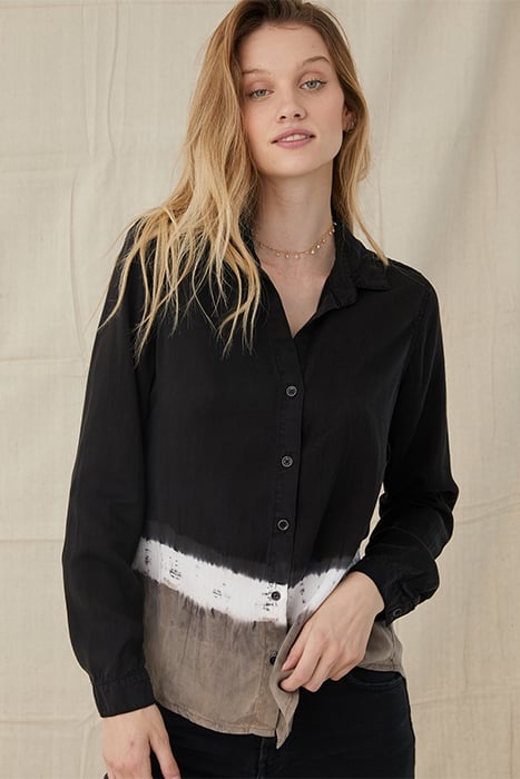 BUTTON DOWN SHIRT BLACK CONCRETE STRIPE DYE 1