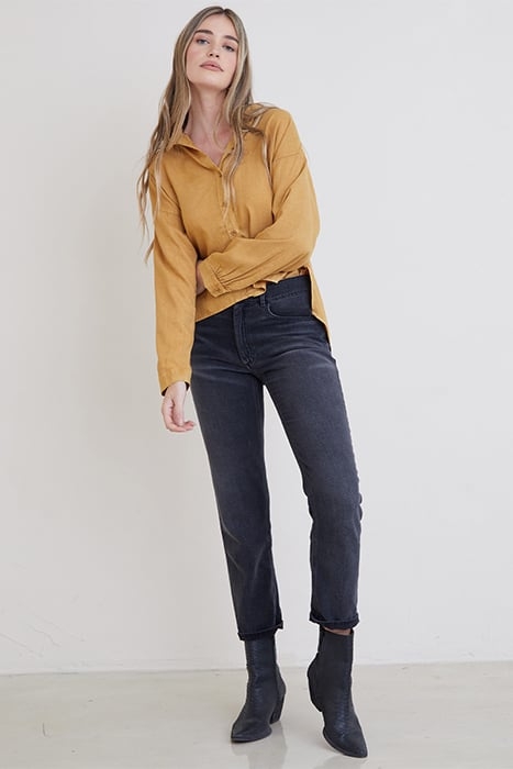 LONG SLEEVE HIGH LOW HEM SHIRT GOLDEN WHEAT 2