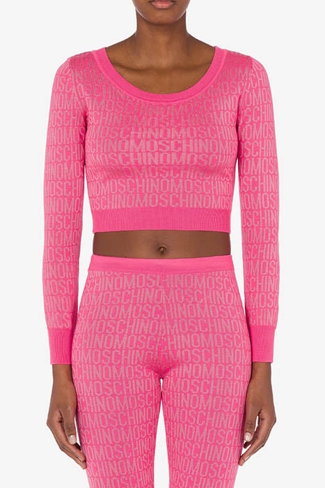 ALLOVER LOGO WOOL SHORT SWEATER FUCHSIA 1