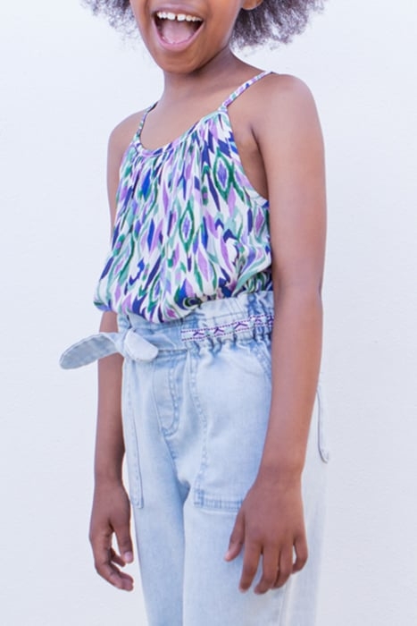 GIRLS’ OFF-WHITE IKAT DIAMOND PRINT TOP 1