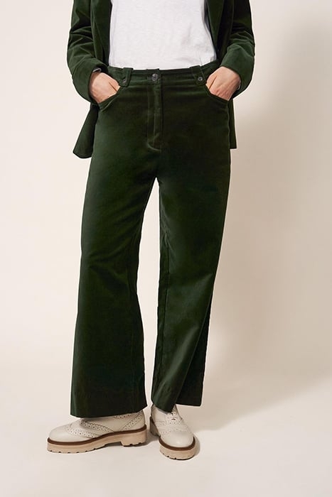 BELLE VELVET CROPPED WIDE LEG DARK GREEN 1