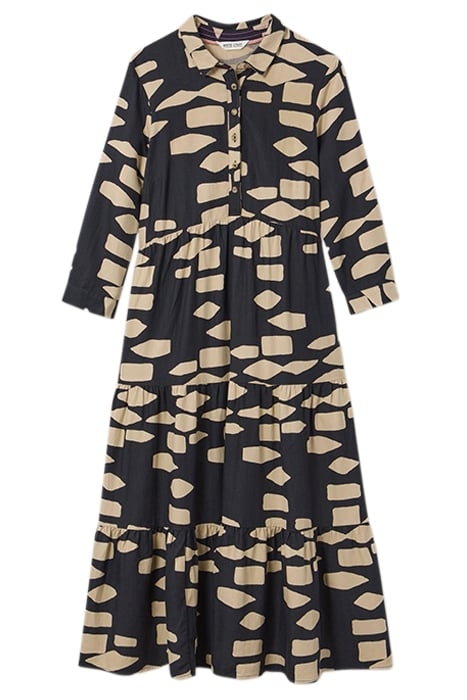 MAYA TIERED SHIRT DRE BLACK PRINTED 2