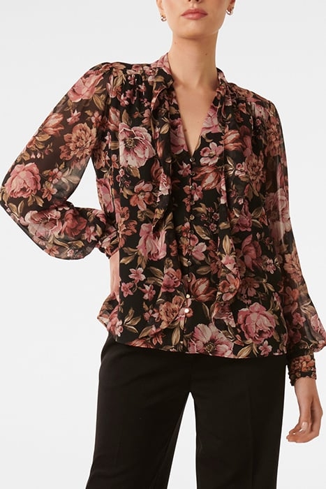 FAWN FRILL TIE BLOUSE BLACK DELPHI FLORAL 1