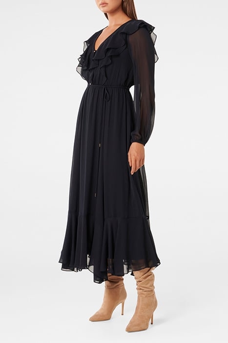 LANA RUFFLE NECK MIDI NAVY 4