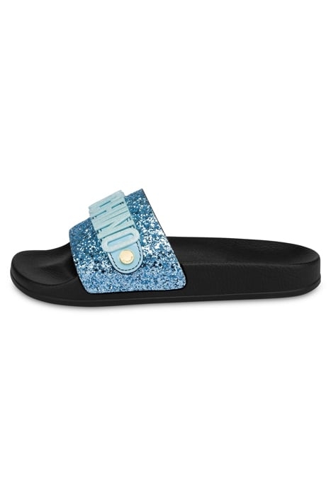 LETTERING LOGO GLITTER POOL SLIDES BLACK 1