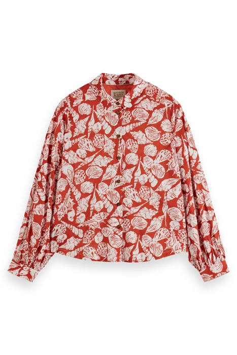 PRINTED BALLOON SLEEVE SHIRT SHELL BATIK TERRACOTTA 1
