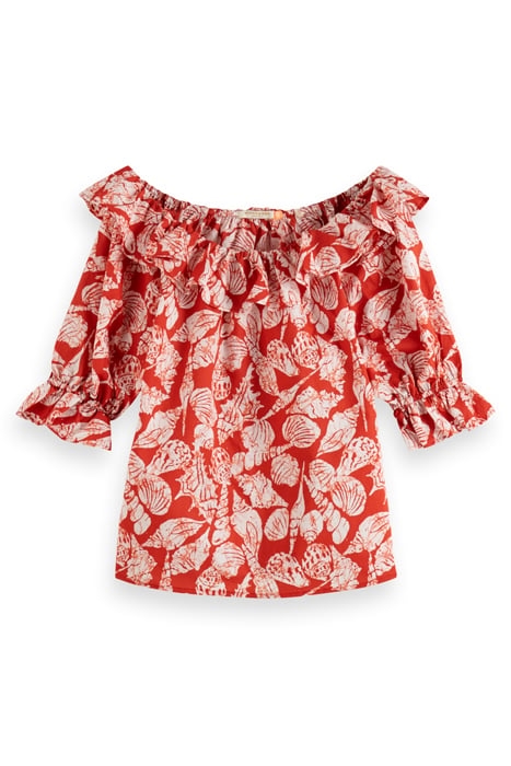 OFF SHOULDER TOP WITH RUFFLES SHELL BATIK TERRACOTTA 1