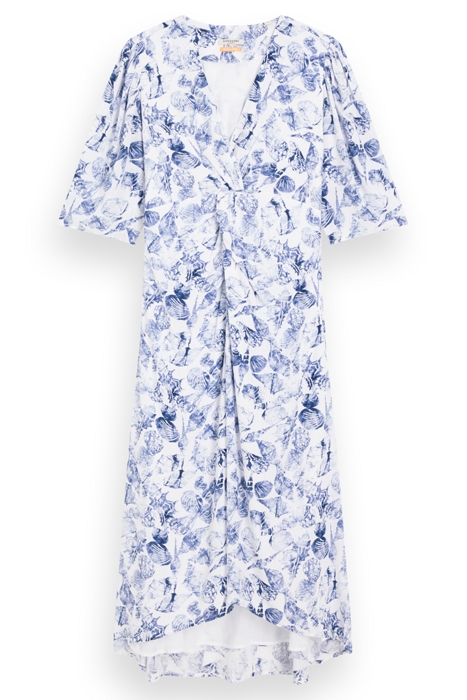 MIDI WRAP DRESS WITH KNOT DETAIL SHELL BATIK BLUE 3