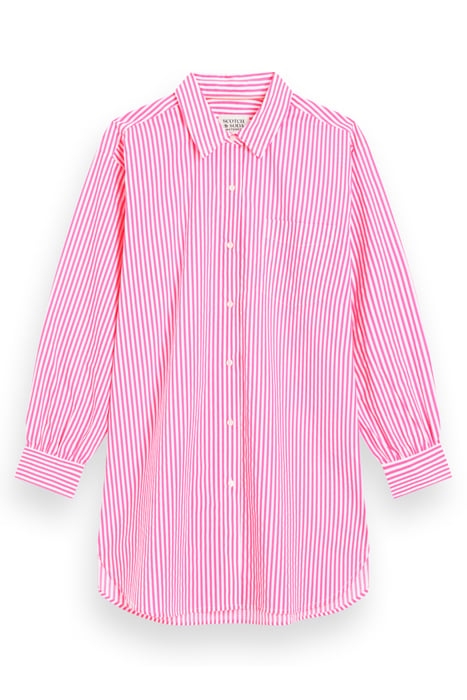 OVERSIZED POPLIN SHIRT IN FLUO PINK /WHITE STRIPE COMBO S 4