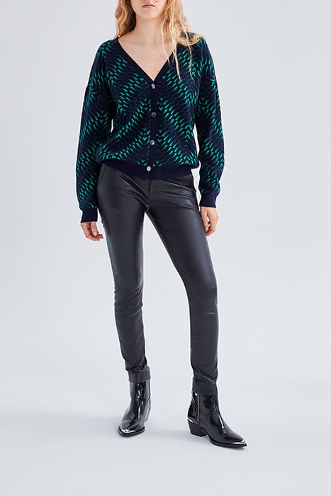 NAVY GEOMETRIC MOTIF JACQUARD KNIT CARDIGAN 3