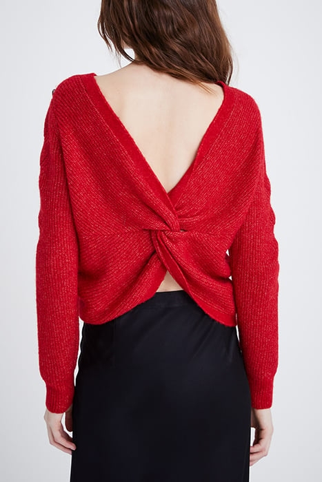 RED KNIT SWEATER WITH BOW SEWN ON BACK 2