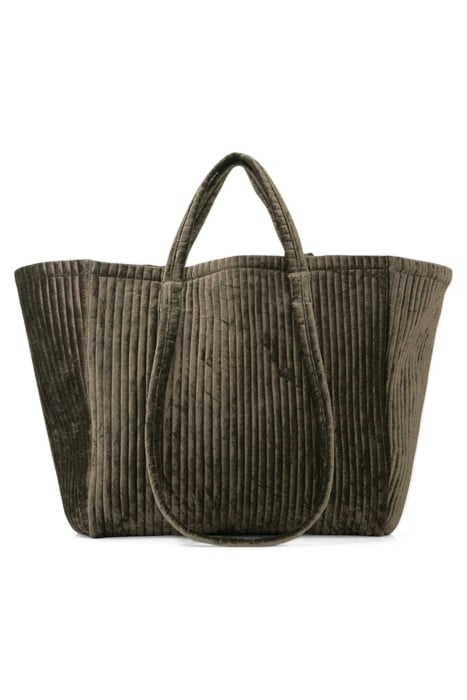 KHAKI OVERSIZED QUILTED VELVET TOTE BAG 2