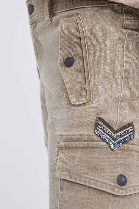 LIGHT KHAKI TERRA DENIM CROPPED COMBAT TROUSERS 8