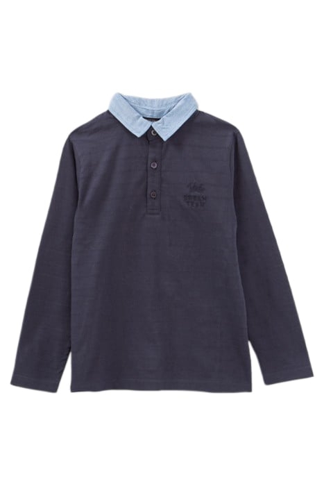 BOYS’ NAVY SHIRT COLLAR POLO SHIRT, EMBOSSED IMAGE ON BACK 1